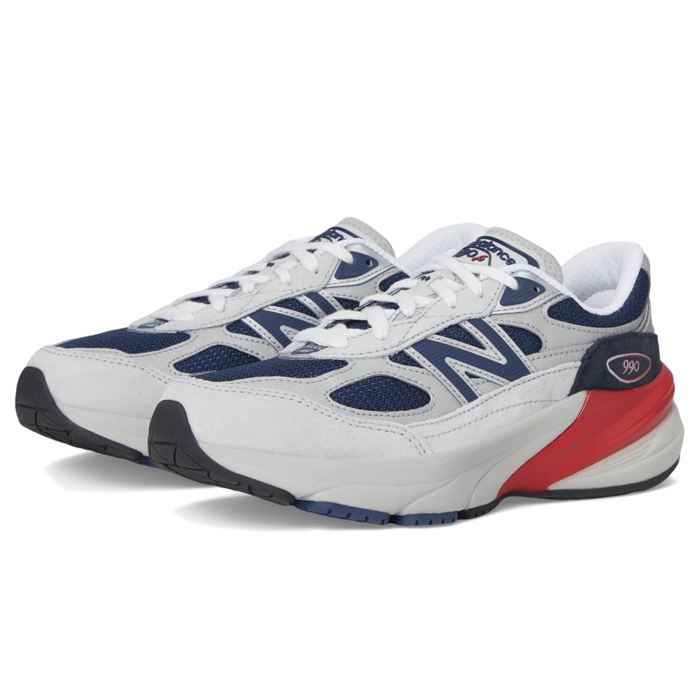 New Balance 990 Sneakers - White, Navy, and Red